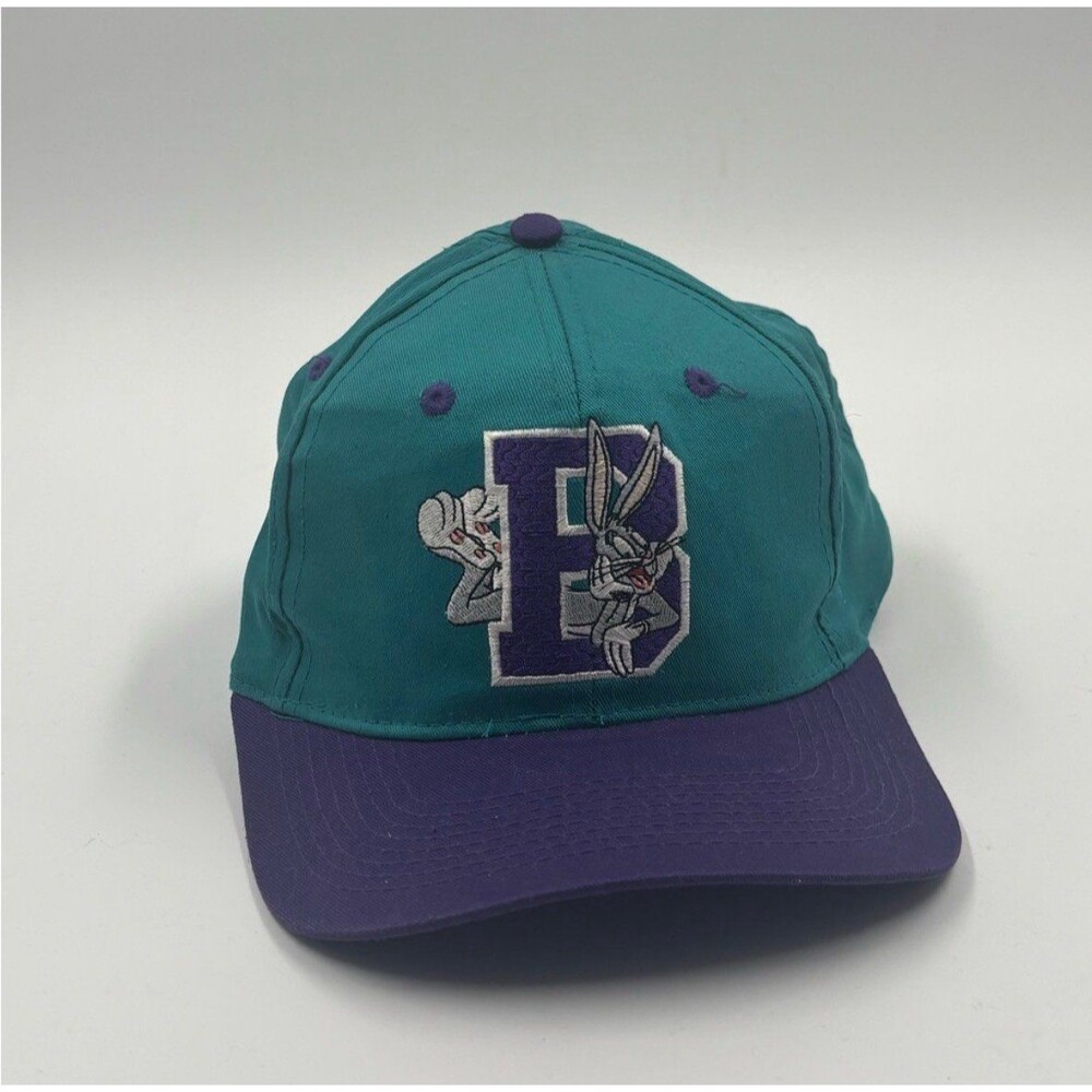 Vintage 1993 Looney Tunes Bugs Bunny Blockhead Snapback Hat Teal Purple Cap